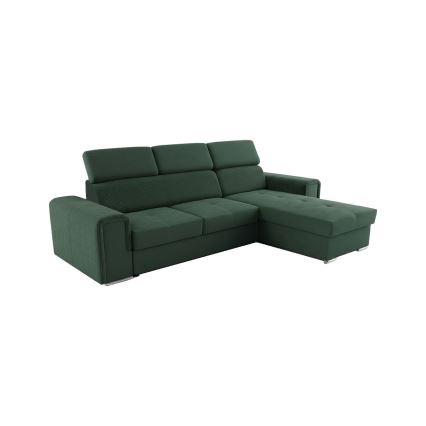 Universali L formos kampinė išskleidžiama sofa-lova SALVADA su talpia daiktadėže, žalia