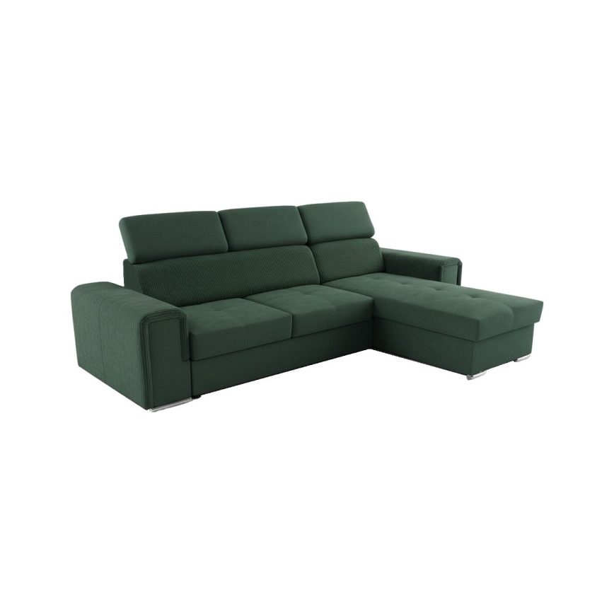 Universali L formos kampinė išskleidžiama sofa-lova SALVADA su talpia daiktadėže, žalia