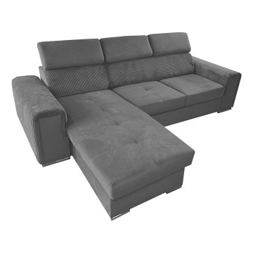 Universali L formos kampinė išskleidžiama sofa‑lova SALVADA su daiktų laikymo vieta tamsiai pilka