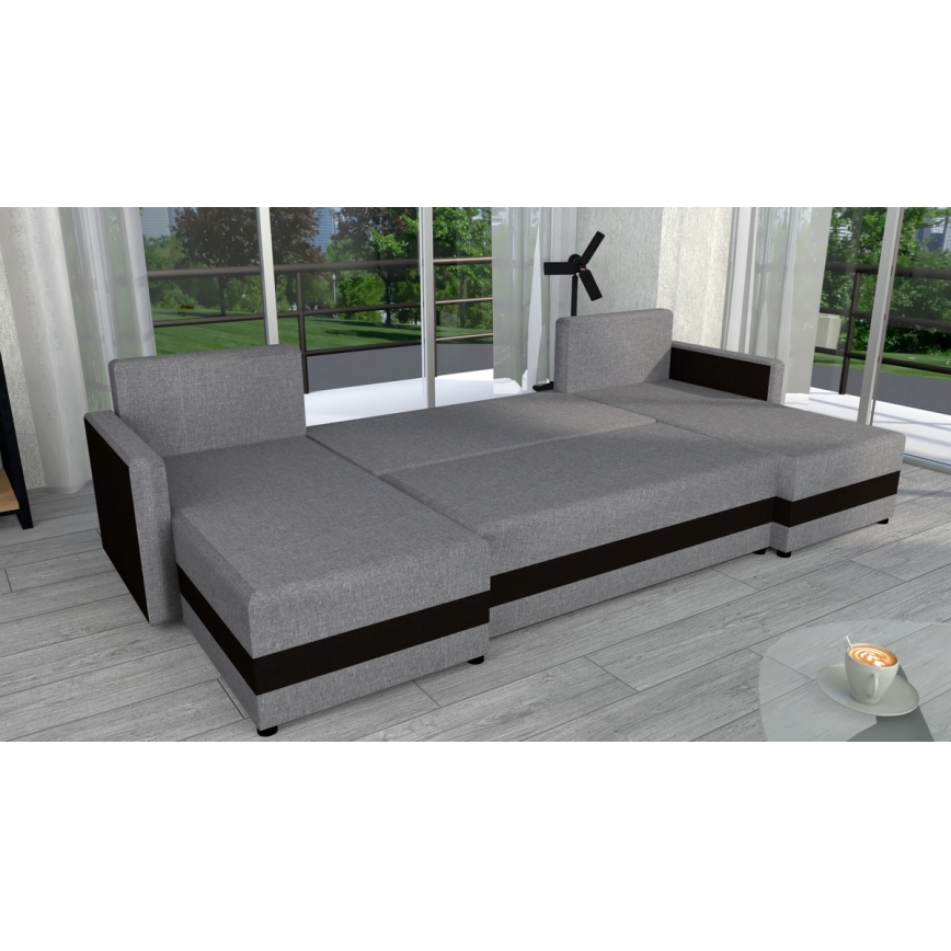 Universali pilnai išskleidžiama kampinė sofa BRISTOL, pilka/juoda