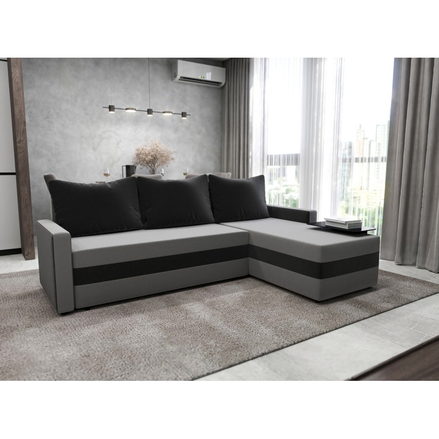 Universali kampinė išskleidžiama sofa BRISTOL, apmušta, pilka/juoda