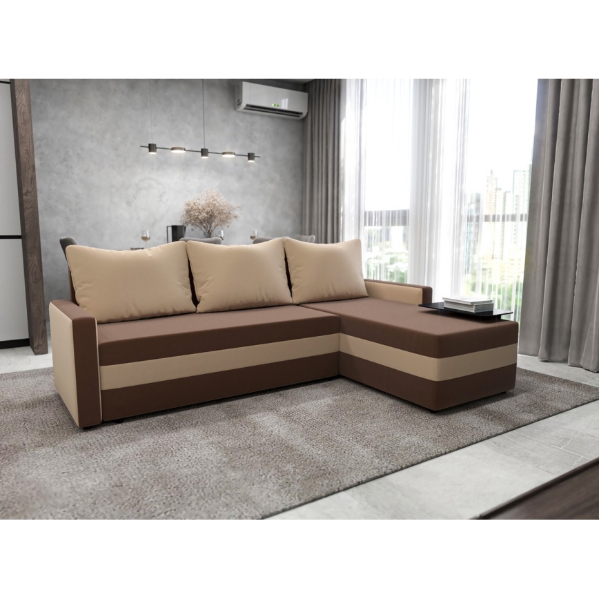 Universali kampinė išskleidžiama minkšta BRISTOL sofa, rudos/kreminės spalvos