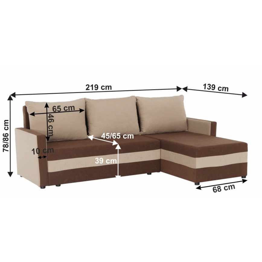 Universali kampinė išskleidžiama minkšta BRISTOL sofa, rudos/kreminės spalvos