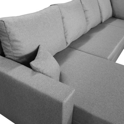 Universali U formos išskleidžiama kampinė sofa-lova SEYA su talpia daiktadėže, pilka