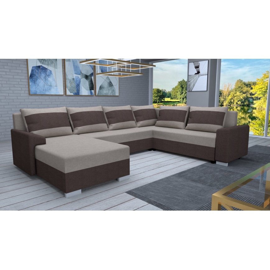 Universali išskleidžiama kampinė sofa OXFORD, rudos/taupe spalvos, su apmušalais