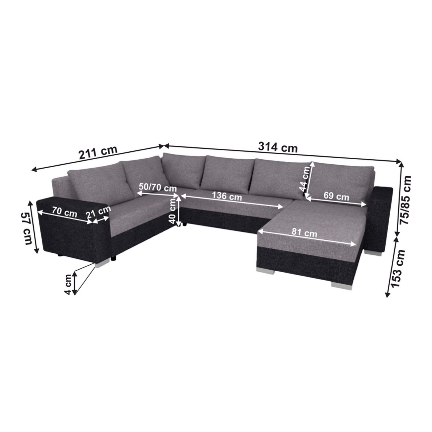 Universali ruda/kreminė York U formos išskleidžiama minkšta sofa