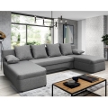 Universalus išskleidžiamas U formos kampinis sofa-lova ALMEIDA su daiktadėže, pilka
