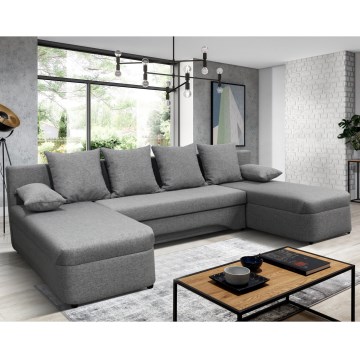 Universalus išskleidžiamas U formos kampinis sofa-lova ALMEIDA su daiktadėže, pilka