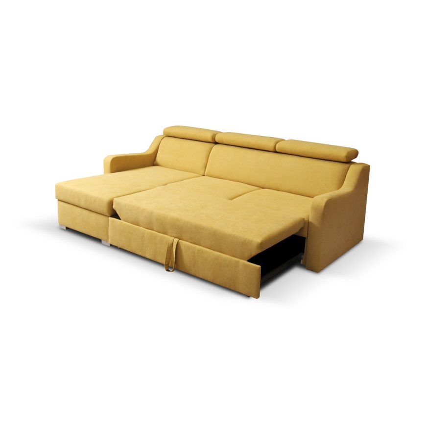 Universali kampinė išskleidžiama sofa su daiktadėže PORTO geltona