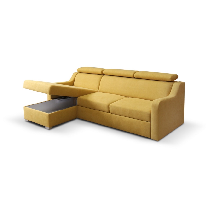 Universali kampinė išskleidžiama sofa su daiktadėže PORTO geltona