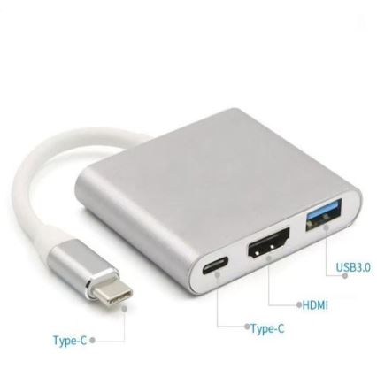 USB-C hubas 3 viename su Power Delivery (PD) 100 W ir 4K HDMI