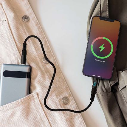 USB-C kabelis su LED ekranu 100W 1m