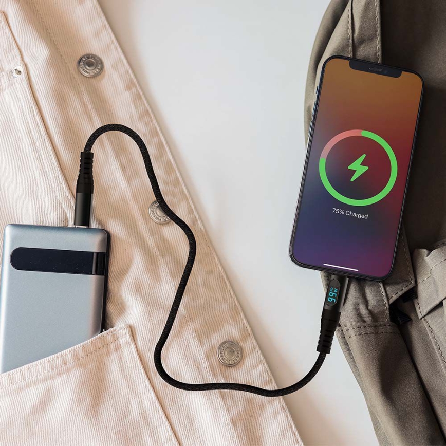 USB-C kabelis su LED ekranu 100W 1m