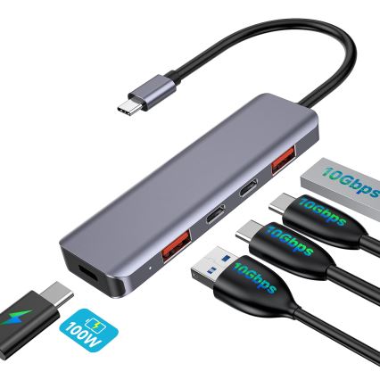 USB-C koncentratorius 5 viename su Power Delivery 100W