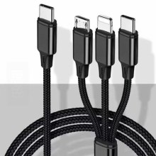 USB Laidas Lightning / MicroUSB / USB-C 1m juodas