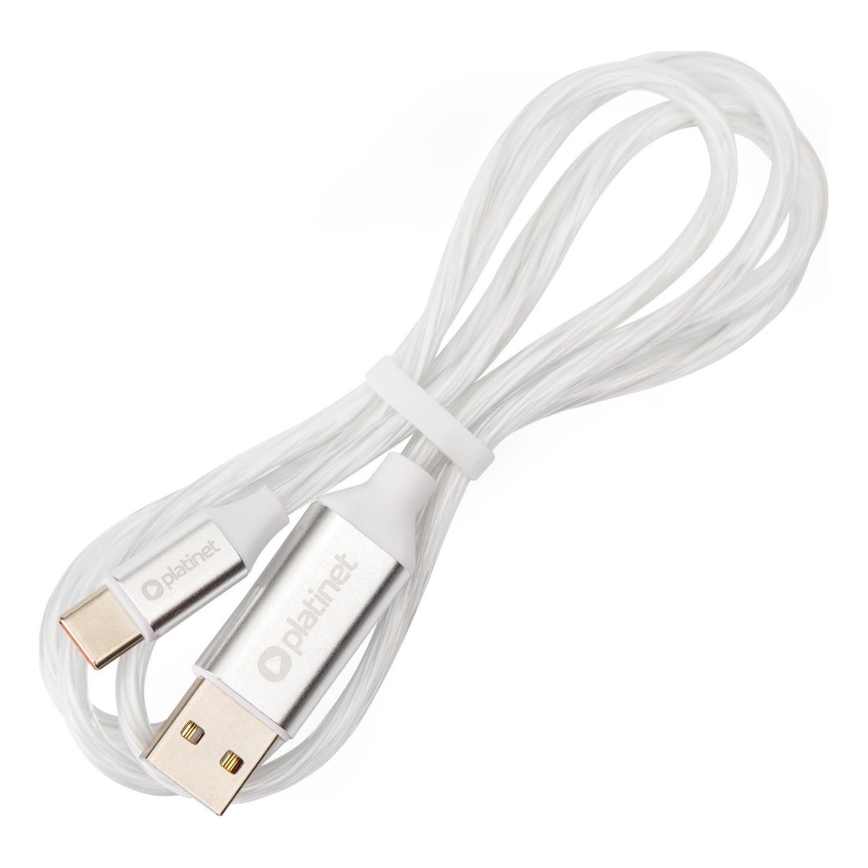 USB laidas USB-A / USB-C jungtis su LED foninis apšvietimas 18W 1m balta