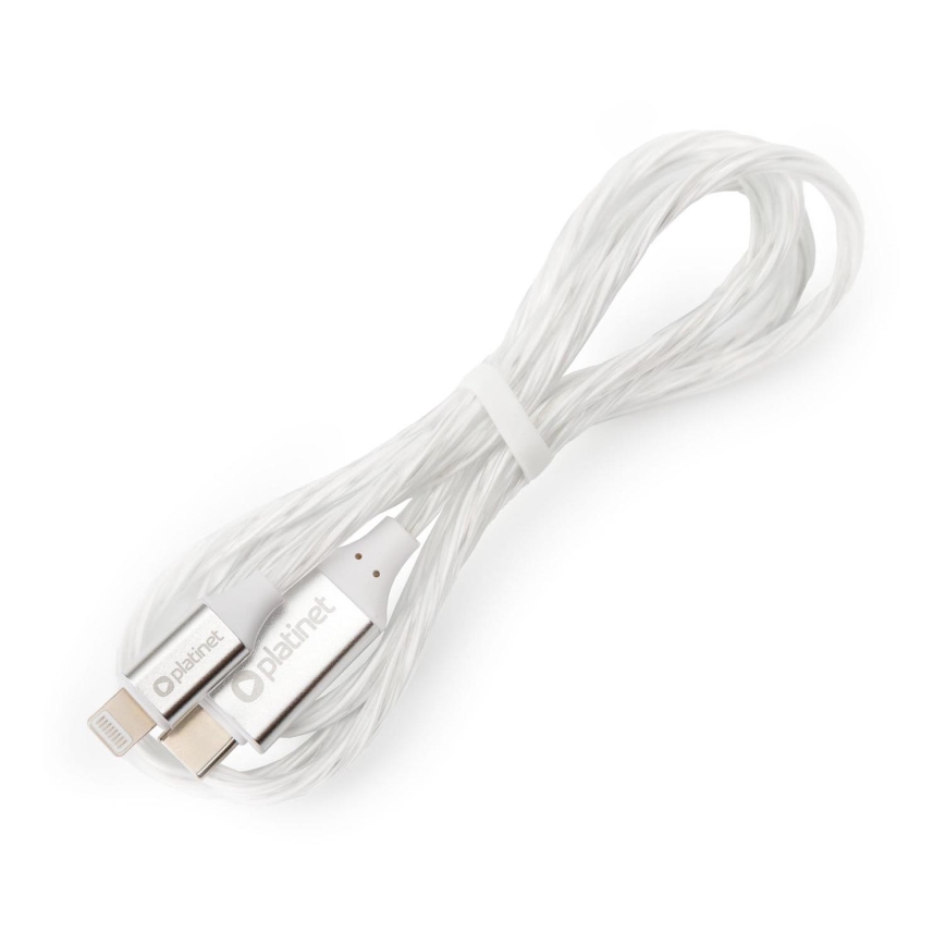 USB laidas USB-C / Lightning jungtis su LED foninis apšvietimas 27W 1m balta