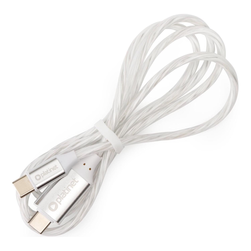 USB laidas USB-C / USB-C jungtis su LED foninis apšvietimas 60W 1m balta