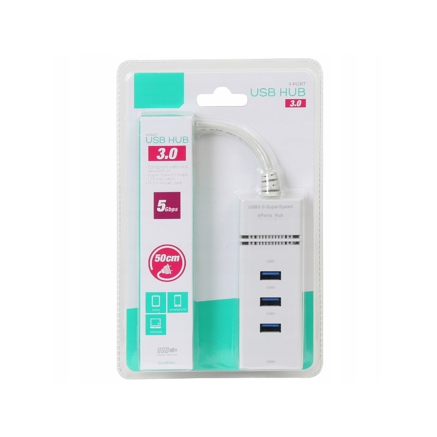 USB ŠAKOTUVAS 4xUSB 3.0 port 50 cm