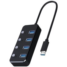 USB Skirstytuvas su jungikliais 4xUSB-A 3.0 juodas