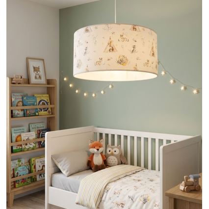 Vaikiška liustra KIDS ROOM 1xE27/60W/230V, skersmuo 40 cm, su gyvūnėlių motyvais