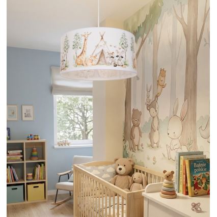 Vaikiška liustra KIDS ROOM 1xE27/60W/230V, skersmuo 40 cm, su gyvūnėlių motyvais