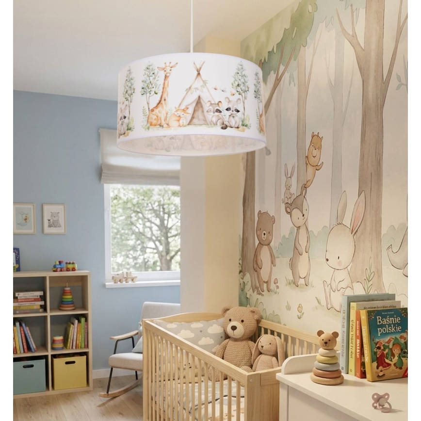 Vaikiška liustra KIDS ROOM 1xE27/60W/230V, skersmuo 40 cm, su gyvūnėlių motyvais