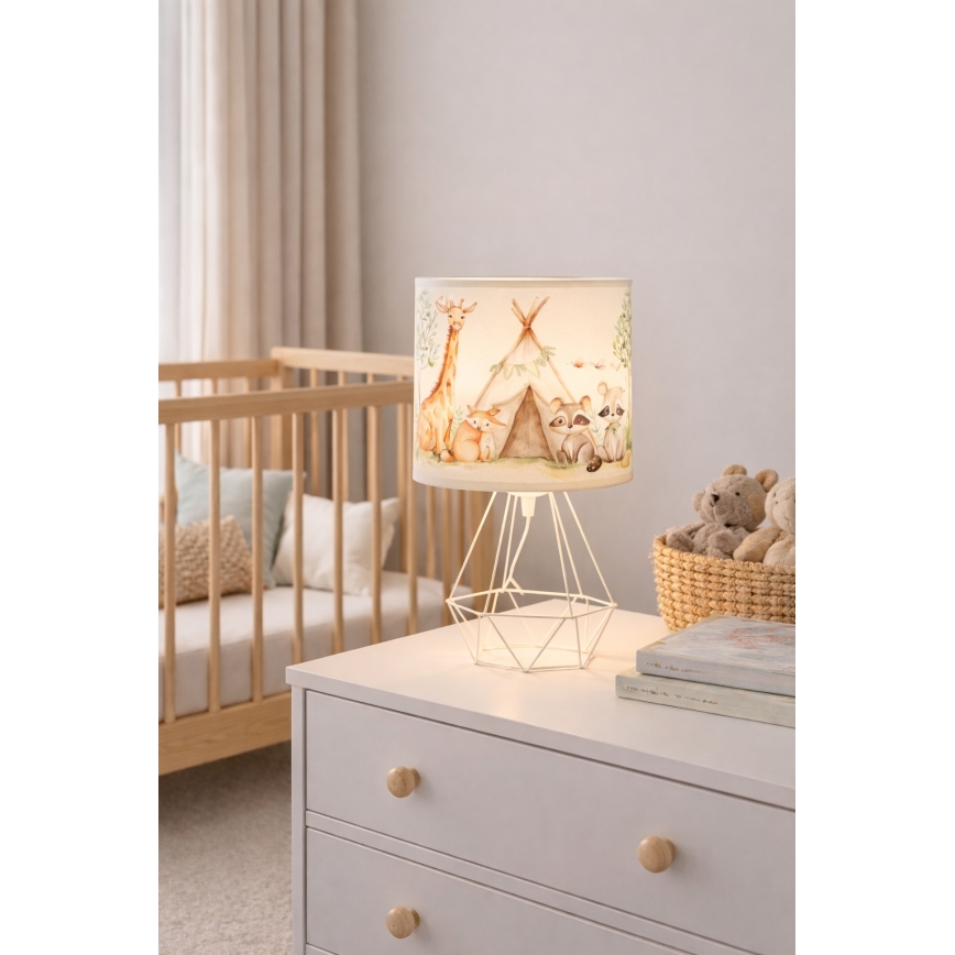 Vaikiška stalinė lempa KIDS ROOM 1xE27/60W/230V skersmuo 18 cm, su gyvūnėlių motyvais