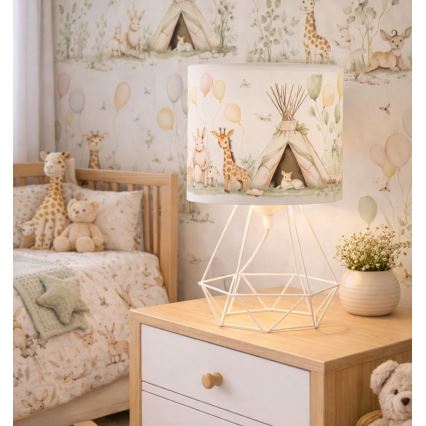 Vaikiška stalinė lempa KIDS ROOM 1xE27/60W/230V Ø 18 cm, su gyvūnėlių motyvais