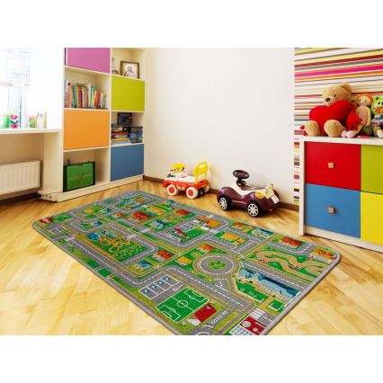 Vaikiškas kilimas PLAYTOWN 200x280 cm, spalvingas – miesto motyvas