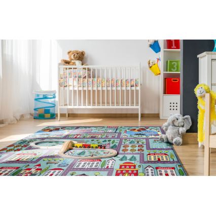 Vaikiškas kilimas STELLA STREETS 120x170 cm turkio spalvos / miesto motyvas
