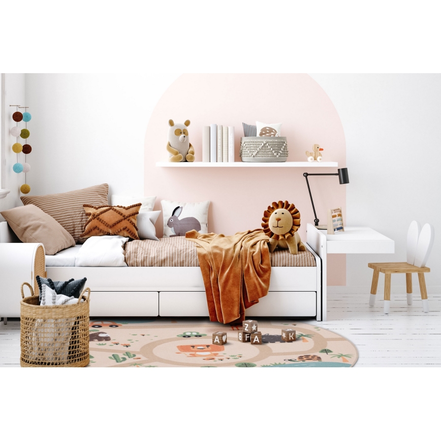 Vaikiškas kilimas su neslystančiu pagrindu ARES STREETS 160 cm smėlinė/safari