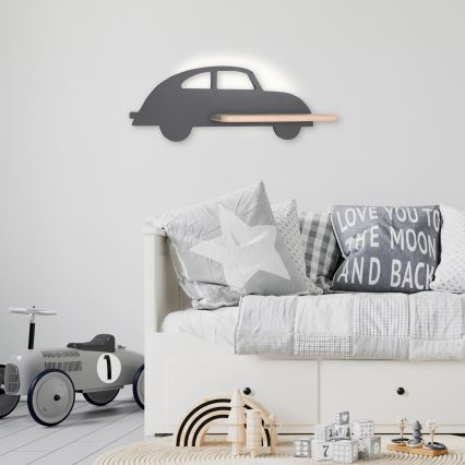 LED Vaikiškas sieninis šviestuvas su lentynėle CAR LED/5W/230V pilka/medis,