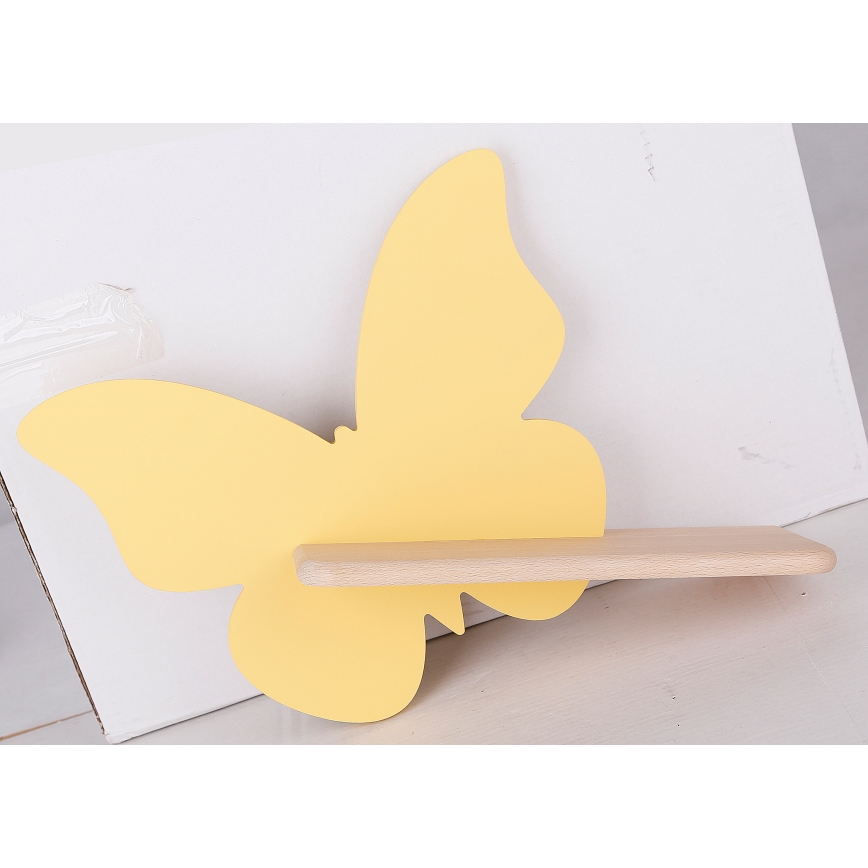 LED Vaikiškas sieninis šviestuvas su lentynėle BUTTERFLY LED/5W/230V geltona/medis,
