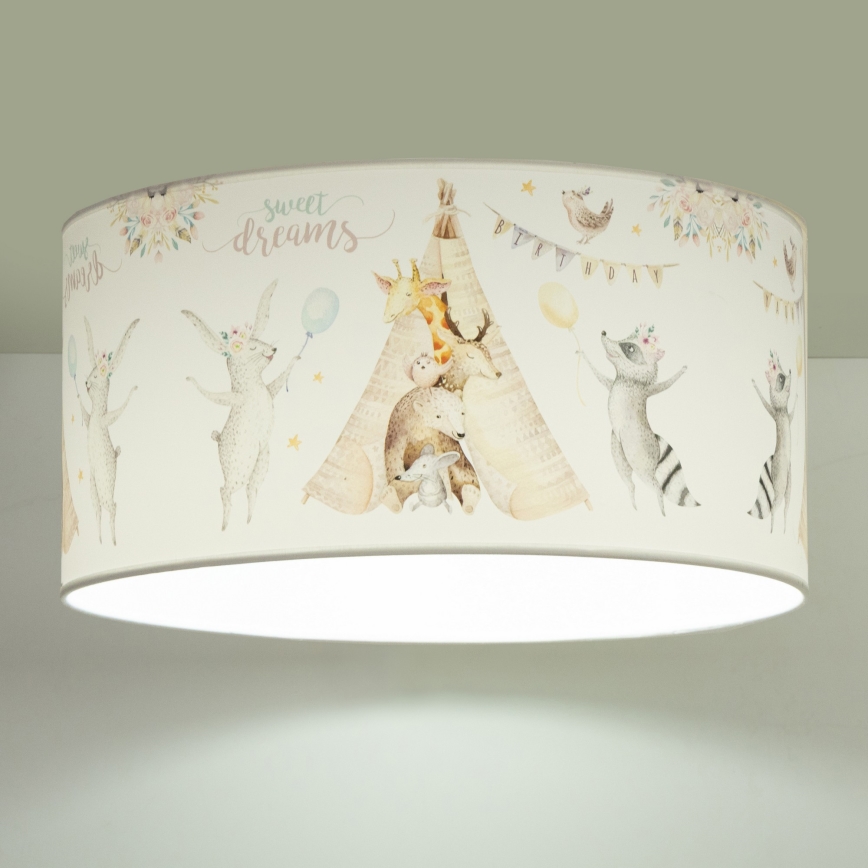 Vaikiškas lubinis šviestuvas KIDS ROOM 1xE27/60W/230V, skersmuo 40 cm, su gyvūnėlių motyvais