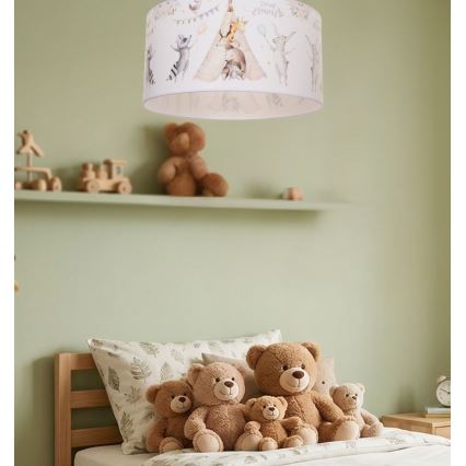 Vaikiškas lubinis šviestuvas KIDS ROOM 1xE27/60W/230V, skersmuo 40 cm, su gyvūnėlių motyvais