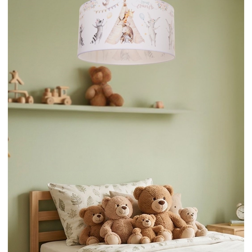 Vaikiškas lubinis šviestuvas KIDS ROOM 1xE27/60W/230V, skersmuo 40 cm, su gyvūnėlių motyvais