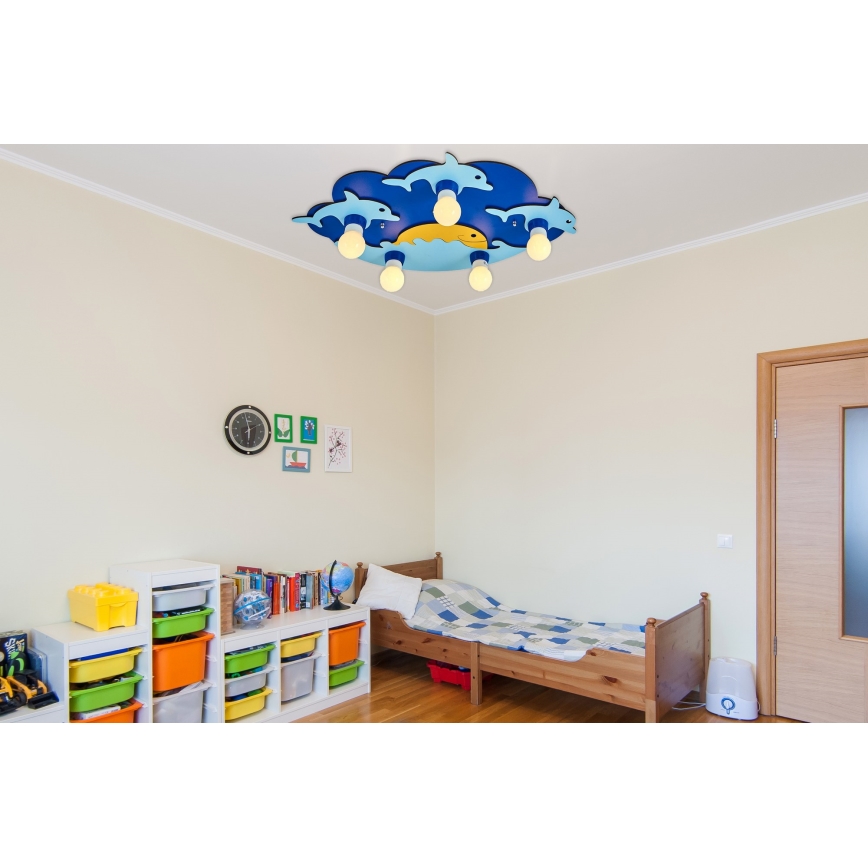 Vaikiškas lubinis šviestuvas LUCCA 5xE27/24W/230V mėlynas