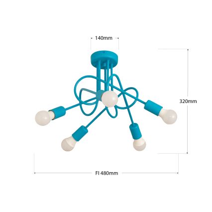 Vaikiškas paviršinis šviestuvas OXFORD 5xE27/15W/230V mėlynas