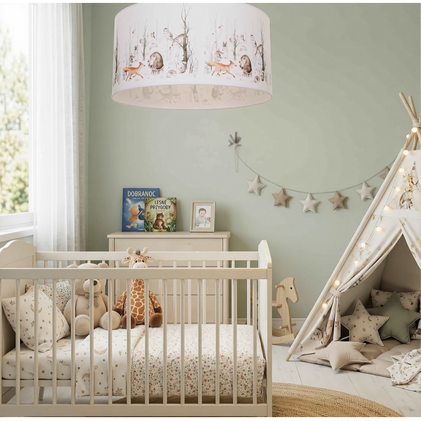 Vaikiškas lubų šviestuvas KIDS ROOM 1xE27/60W/230V, skersmuo 40 cm, su žaismingais gyvūnėliais