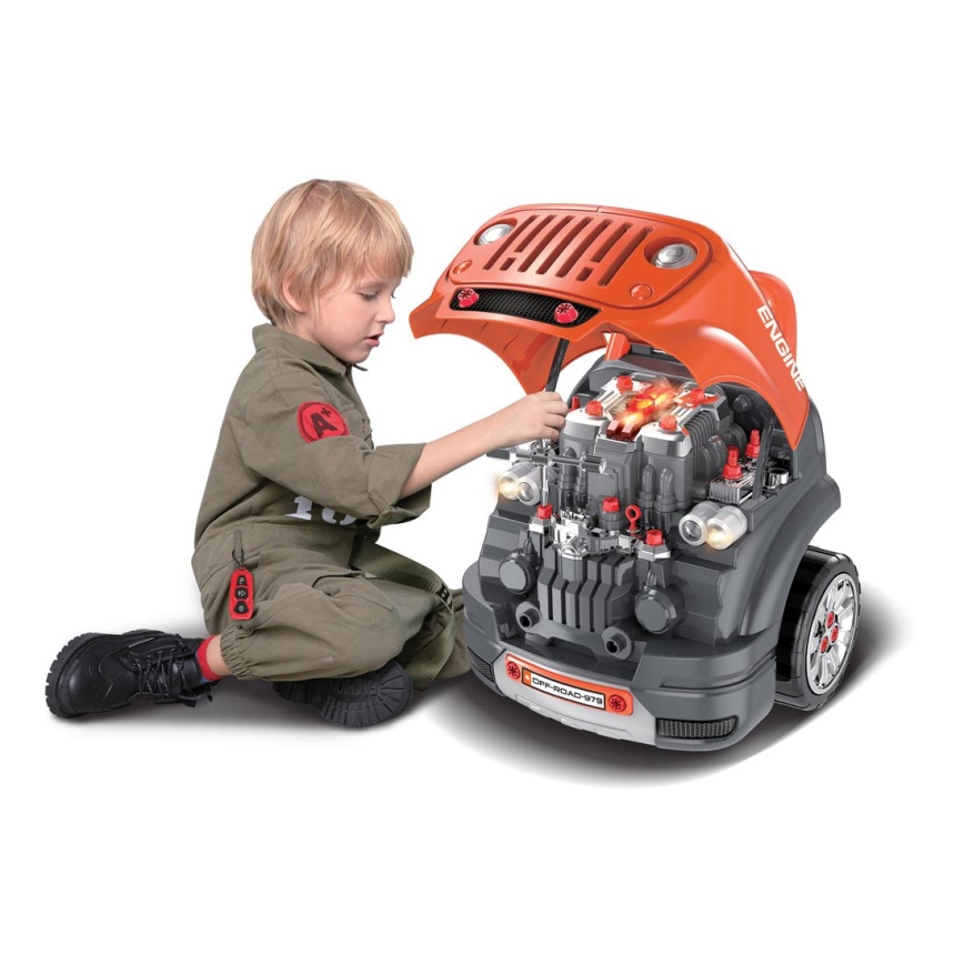 Vaikiškas mašinų autoservisas 3xAAA + 1xCR2025 oranžinė/pilka