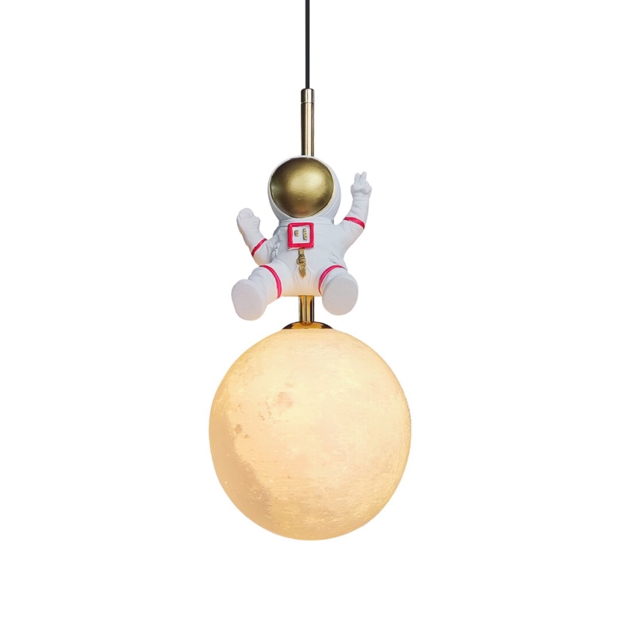 Vaikiškas pakabinamas sietynas ASTRONAUT 1xE27/60W/230V diametras 15 cm auksas/smėlio spalva