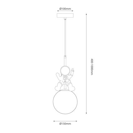 Vaikiškas pakabinamas sietynas ASTRONAUT 1xE27/60W/230V diametras 15 cm auksas/smėlio spalva