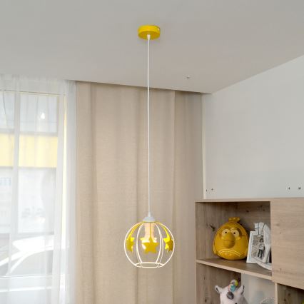 Vaikiškas pakabinamas sietynas STARS 1xE27/15W/230V geltona/balta