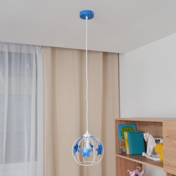 Vaikiškas pakabinamas sietynas STARS 1xE27/15W/230V mėlyna/balta