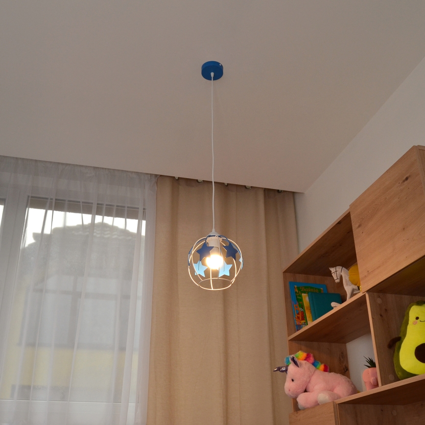 Vaikiškas pakabinamas sietynas STARS 1xE27/15W/230V mėlyna/balta