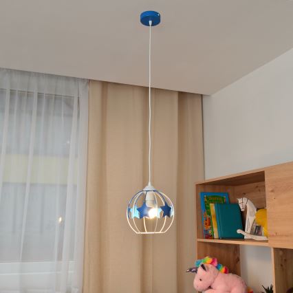 Vaikiškas pakabinamas sietynas STARS 1xE27/15W/230V mėlyna/balta