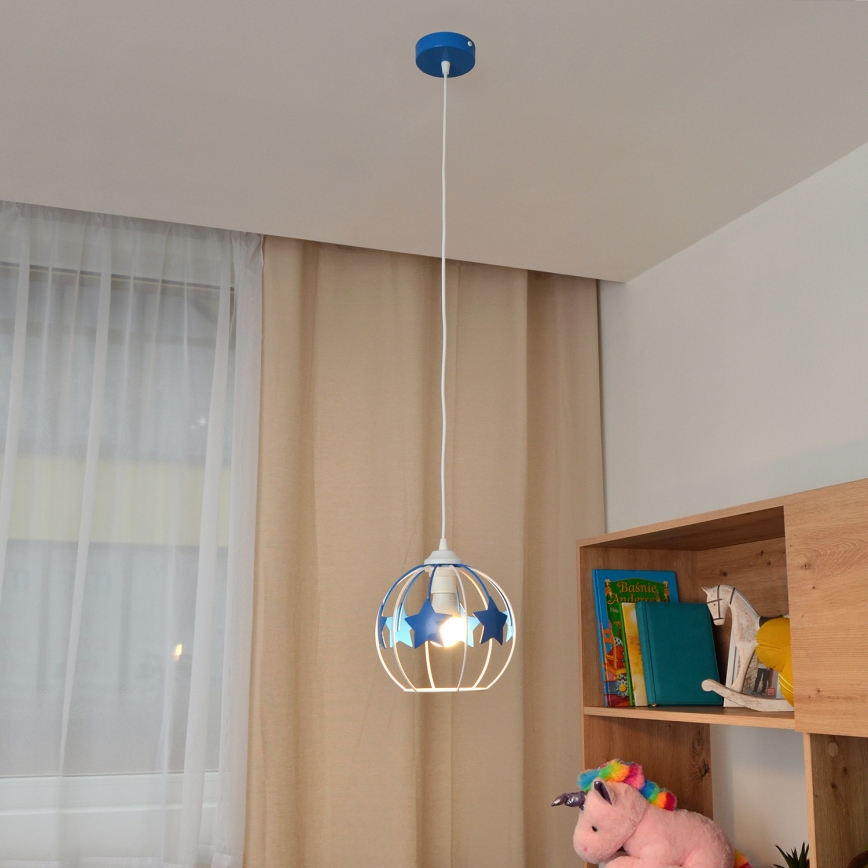 Vaikiškas pakabinamas sietynas STARS 1xE27/15W/230V mėlyna/balta