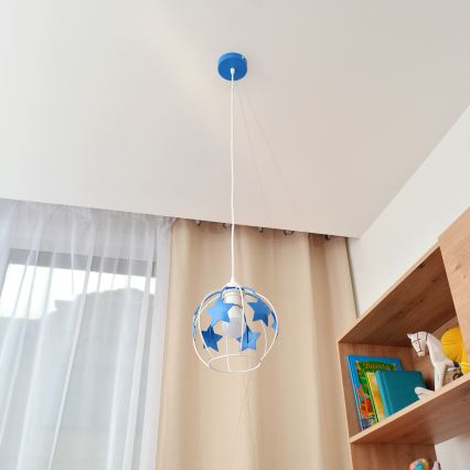 Vaikiškas pakabinamas sietynas STARS 1xE27/15W/230V mėlyna/balta