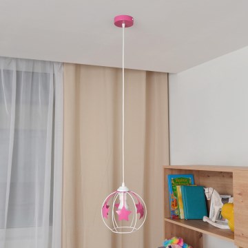Vaikiškas pakabinamas sietynas STARS 1xE27/15W/230V rausva/balta